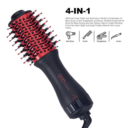 4 in 1 one Step hot air Brush Blow Dryer & Styler,2 inch Lightweight Hair Dryer Brush Red