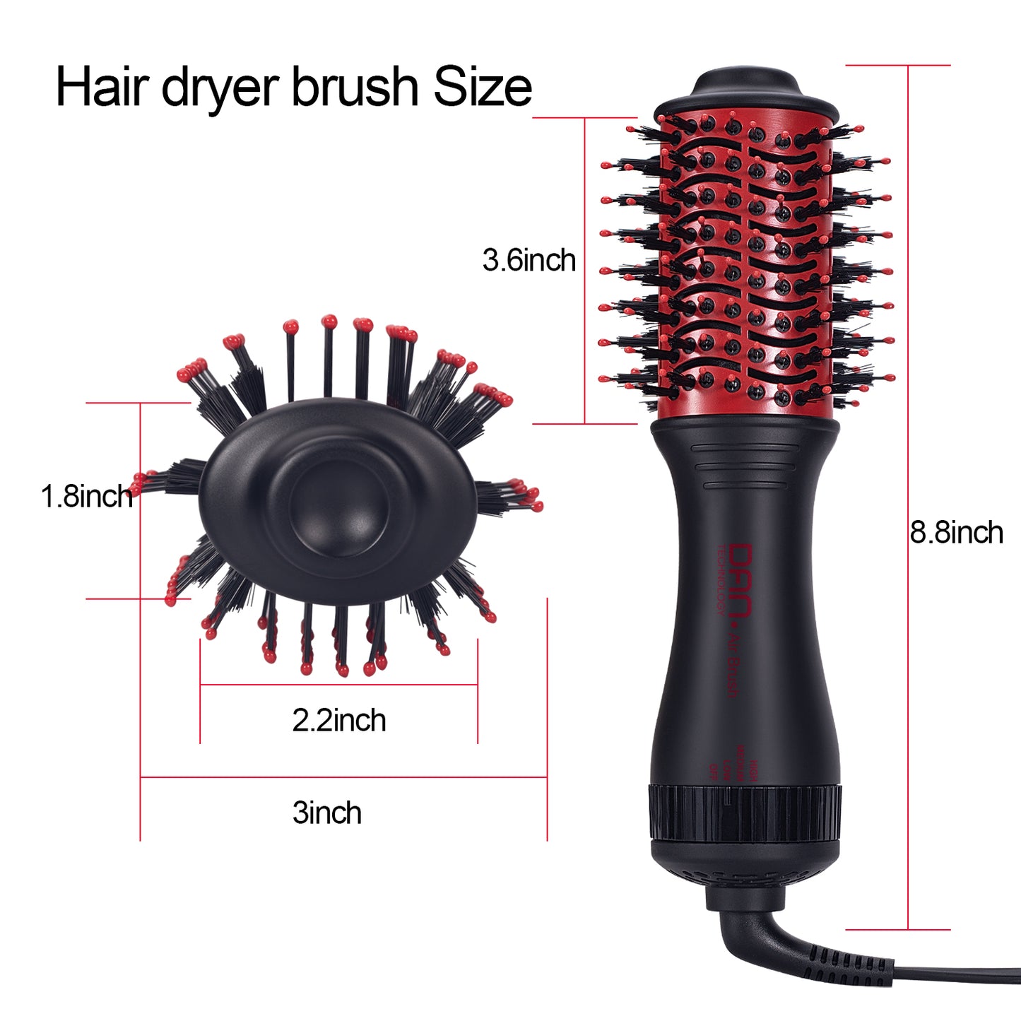 4 in 1 one Step hot air Brush Blow Dryer & Styler,2 inch Lightweight Hair Dryer Brush Red