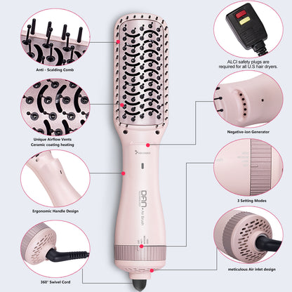 3 in 1 Ionic Hair Dryer Brush,2 inch Lightweight Hot Air Brush pink