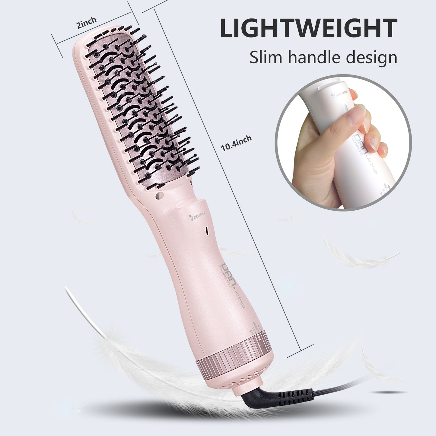 3 in 1 Ionic Hair Dryer Brush,2 inch Lightweight Hot Air Brush pink